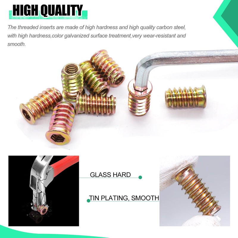 Twidec /32PCS 5/16"-18 Threaded Inserts for Wood Furniture Screw-in Nut Wood Inserts Bolt Assortment Kit with M8 Hex Wrench (5/16"-18 x20mm) - Image 3